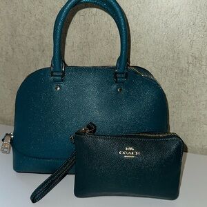 Coach Handbag Sierra Dark Teal With Matching Wallet